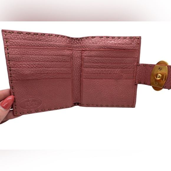 FENDI RARE METALLIC PINK SELLERIA  LEATHER COMPACT WALLET - Picture 6 of 15